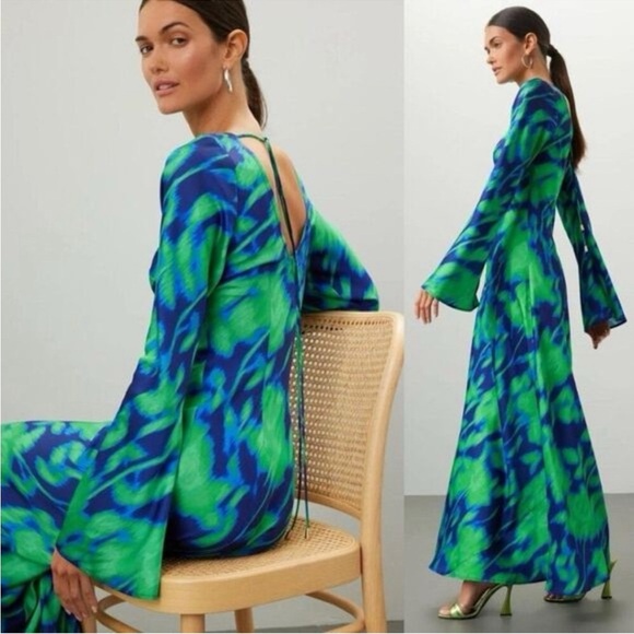 Free People The Wolf Gang Calypso Maxi Dress Green Blue Long Sleeve Small - Picture 1 of 12
